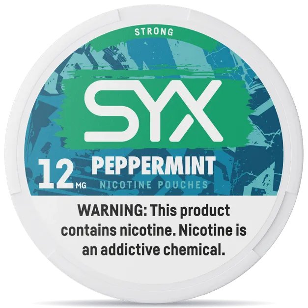 SYX Peppermint 12mg nicotine pouches can front view