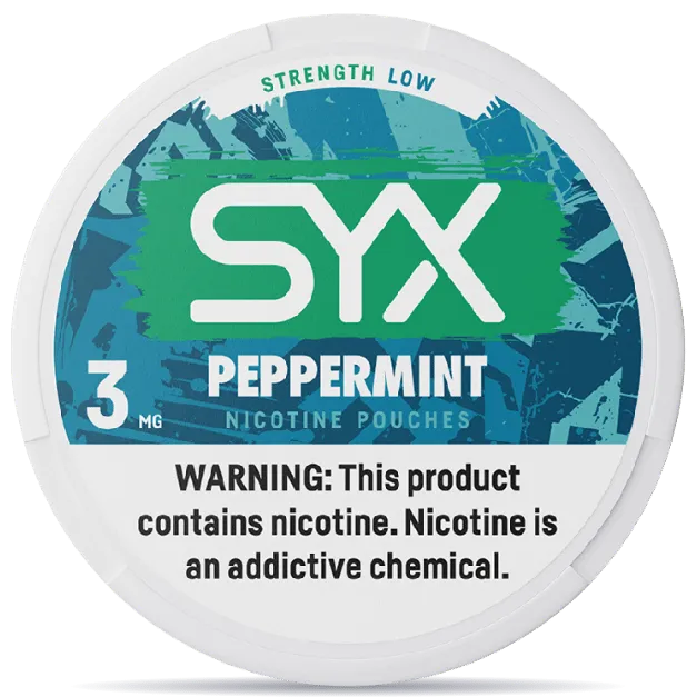 SYX Peppermint nicotine pouches 3mg low strength mint flavor nicotine pouches