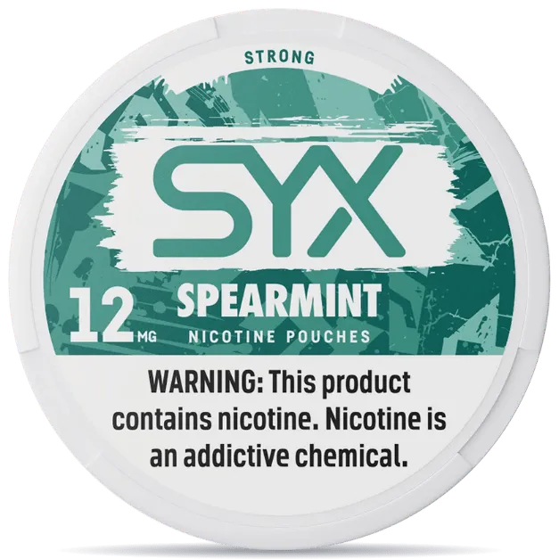 SYX Spearmint 12mg nicotine pouches can front view