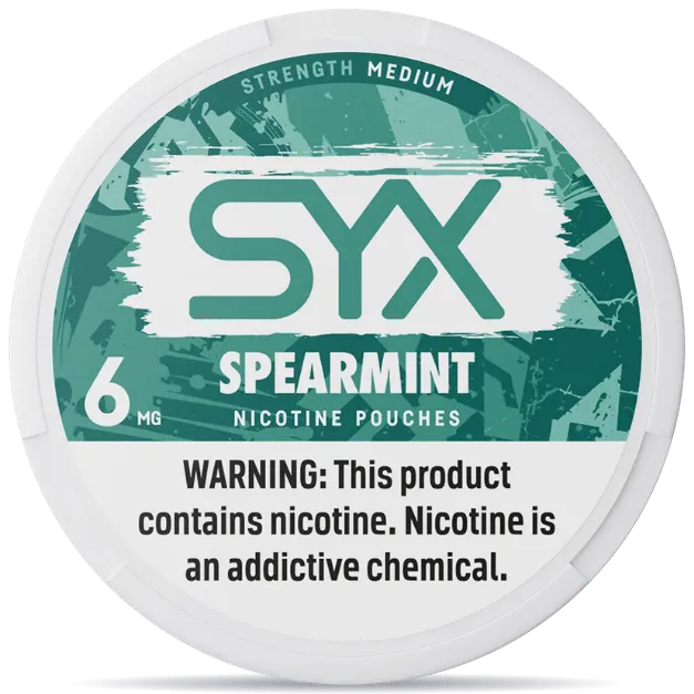 SYX Spearmint 6mg nicotine pouches can front view
