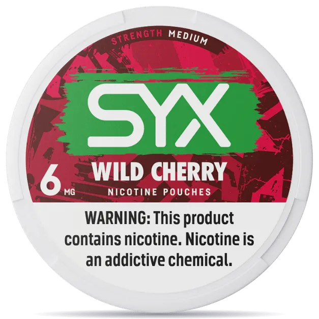 SYX Wild Cherry 6mg nicotine pouches can front view
