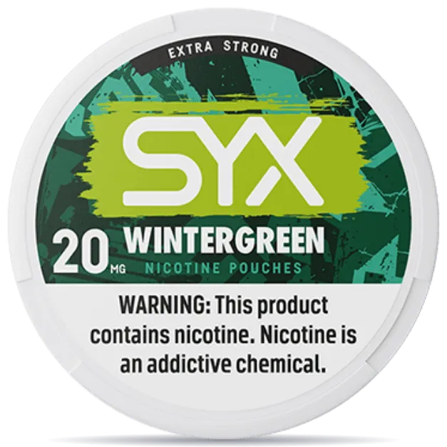 SYX Wintergreen nicotine pouches 20mg extra strong can green design