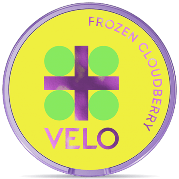 Front view of a can of VELO Frozen Cloudberry Limited Edition nicotine pouches