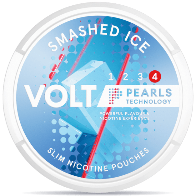 Front view of a can of VOLT Pearls Smashed Ice nicotine pouches