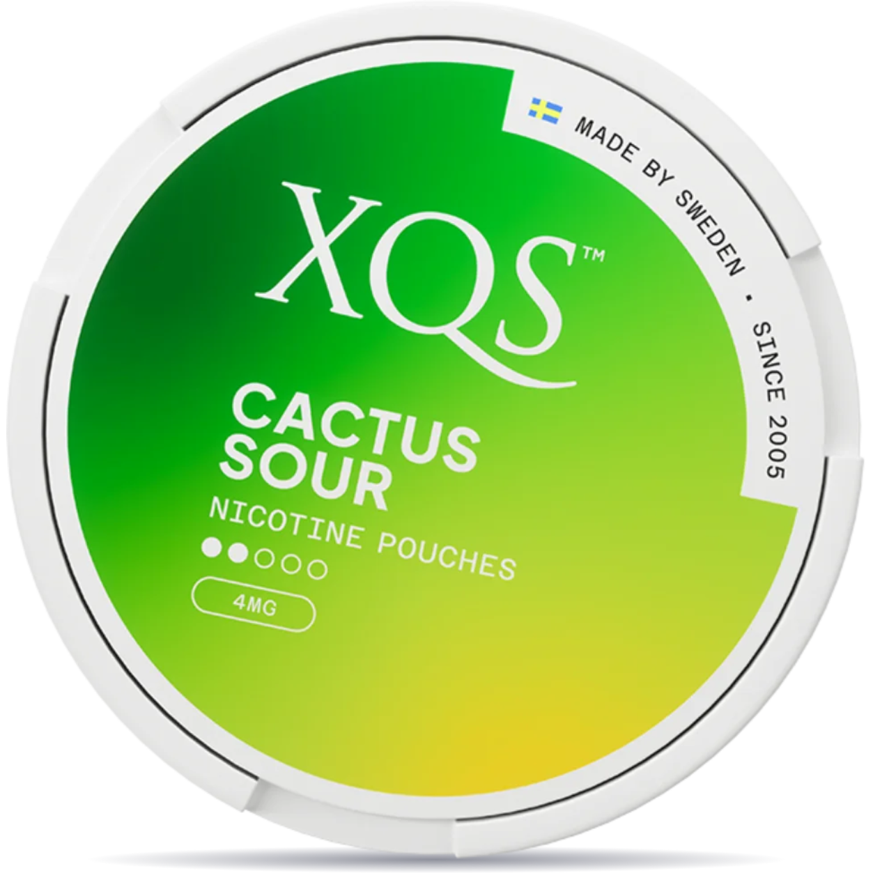 Front view of a can of XQS Cactus Sour Light 4mg nicotine pouches