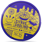 Front view of a can of XQS Citrus Cooling Strong nicotine pouches