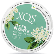 Front view of a can of XQS Elderflower Light 4mg nicotine pouches