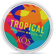 Front view of a can of XQS Tropical 4mg nicotine pouches