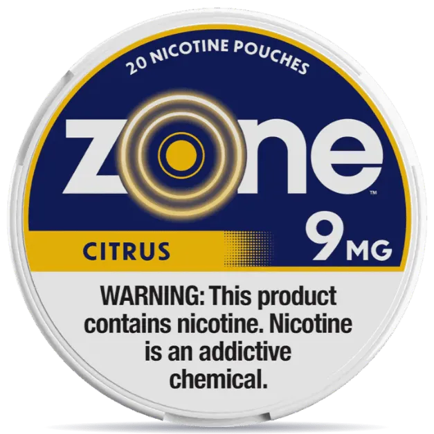 Zone Citrus 9mg nicotine pouches can front view 20 pouches