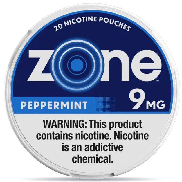 Zone Peppermint 9mg nicotine pouches can front view 20 pouches