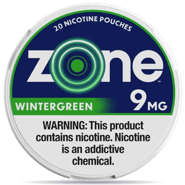 Zone Wintergreen 9mg nicotine pouches can front view 20 pouches