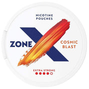 Front view of a can of ZONE X Cosmic Blast Extra Strong nicotine pouches