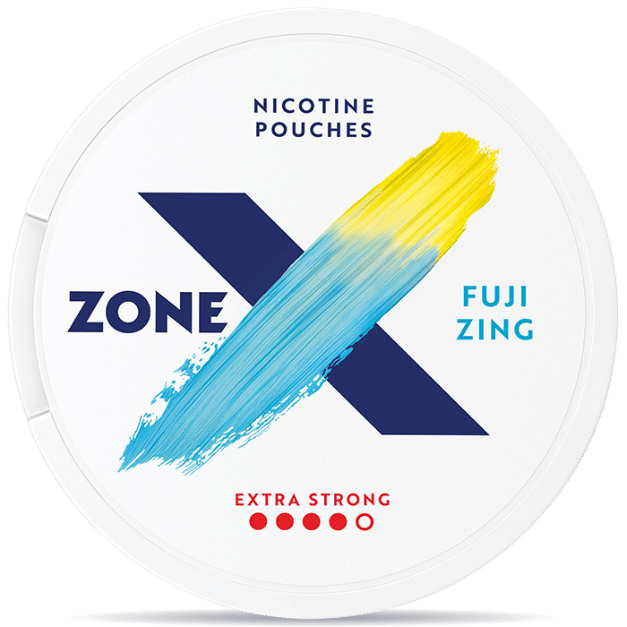 Front view of a can of ZONE X Fuji Zing Extra Strong nicotine pouches