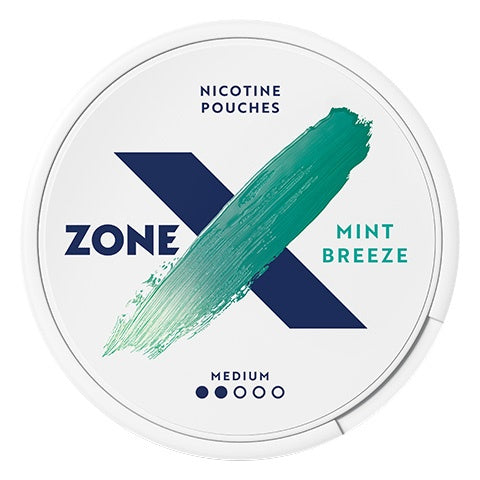 Front view of a can of ZONE X Mint Breeze nicotine pouches