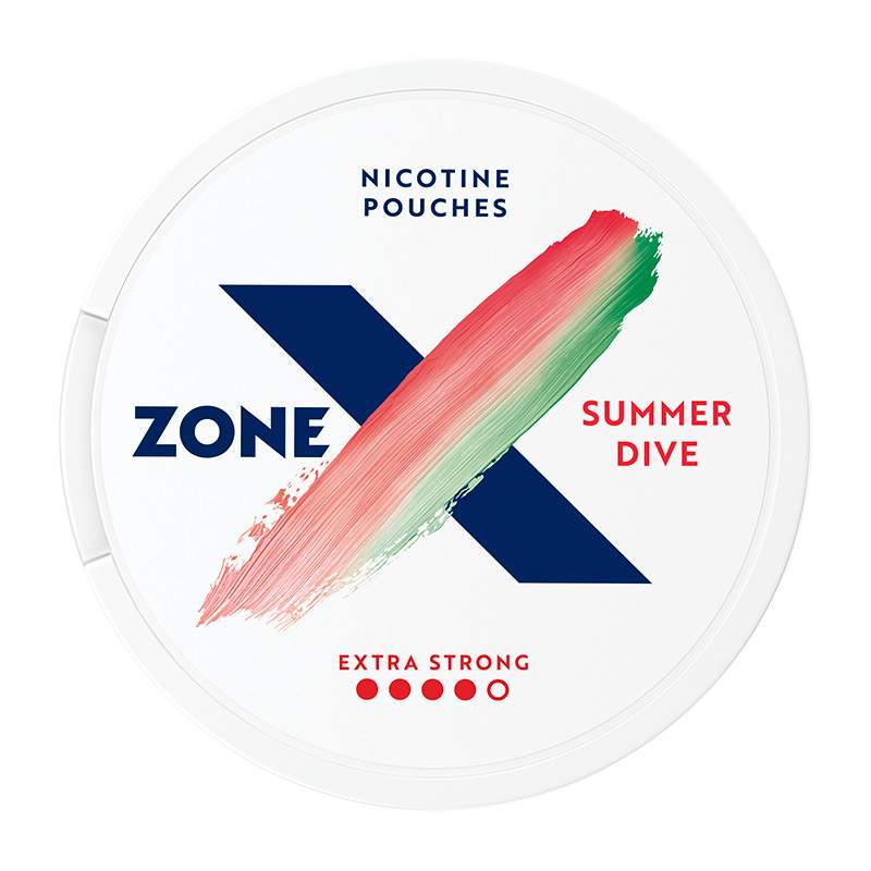 Front view of a can of ZONE X Summer Dive Extra Strong nicotine pouches