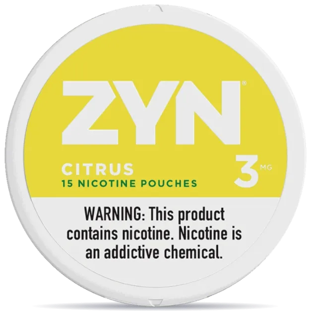 ZYN Citrus 3mg nicotine pouches can front view 15 pouches