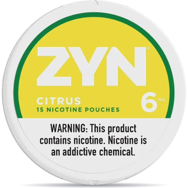 ZYN Citrus 6mg nicotine pouches can front view 15 pouches
