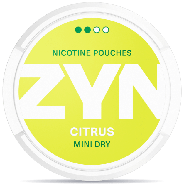 Front view of a can of ZYN Citrus Mini 3mg nicotine pouches