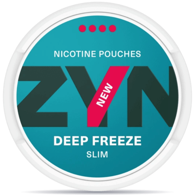 Front view of a can of ZYN Deep Freeze Extra Strong Slim nicotine pouches