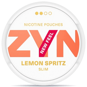 Front view of a can of ZYN Lemon Spritz Slim nicotine pouches