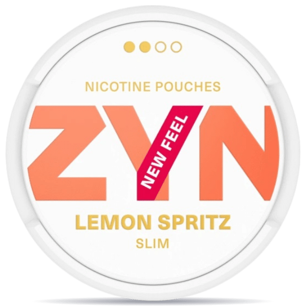 Front view of a can of ZYN Lemon Spritz Slim nicotine pouches