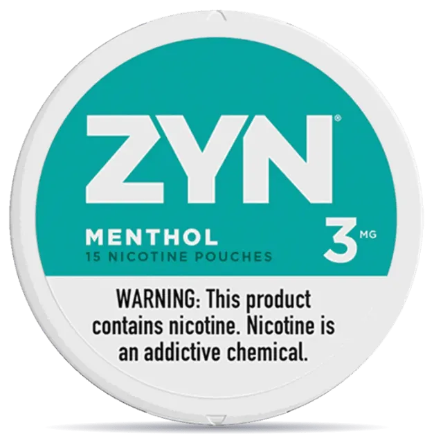ZYN Menthol 3mg nicotine pouches can front view 15 pouches