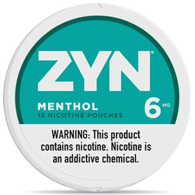 ZYN Menthol 6mg nicotine pouches can front view 15 pouches