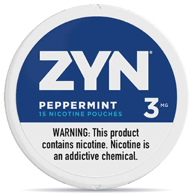 ZYN Peppermint 3mg nicotine pouches can front view 15 pouches