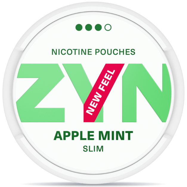 Front view of a can of ZYN Slim Apple Mint nicotine pouches