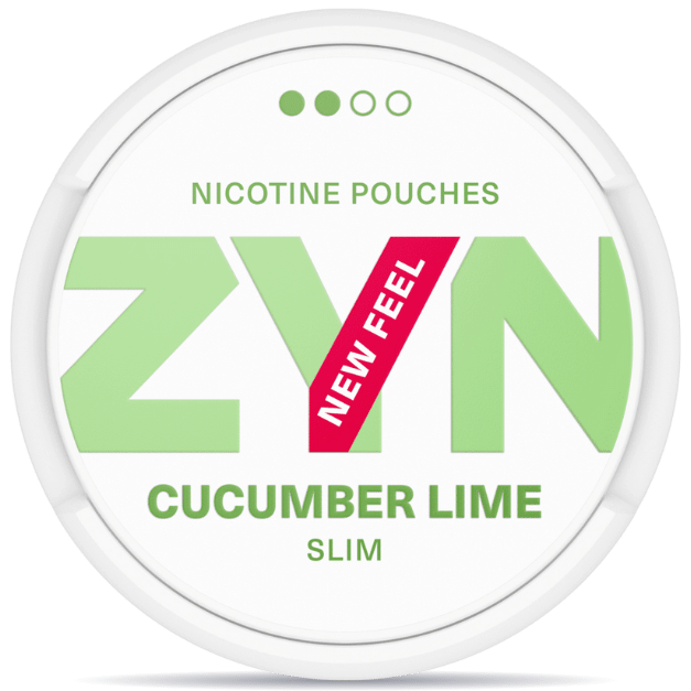 Front view of a can of ZYN Slim Cucumber Lime nicotine pouches