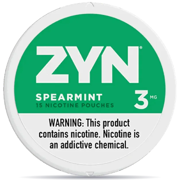 ZYN Spearmint 3mg nicotine pouches can front view 15 pouches