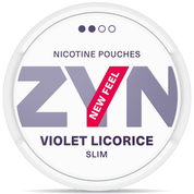 Front view of a can of ZYN Violet Licorice Slim nicotine pouches