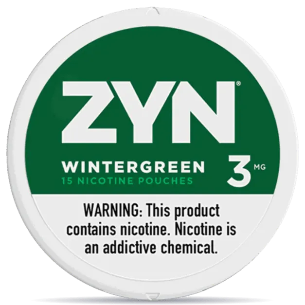 ZYN Wintergreen 3mg nicotine pouches can front view 15 pouches