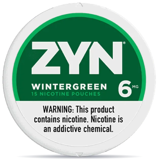 ZYN Wintergreen 6mg nicotine pouches can front view 15 pouches